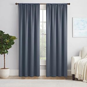 Eclipse Solid Thermapanel Modern Room Darkening Rod Pocket Window Curtain for Bedroom (1 Panel) 54" x 84" Curtain Panel in Blue