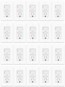 GFCI Switch Outlet Combo 15Amp,Greencycle 20PK Self-Test GFCI Electrical Outlet Switch,Tamper Resistant Outdoor Receptacle with LED Indicator,ETL List,Residential & Commercial Grade,Wall Plate&Screws