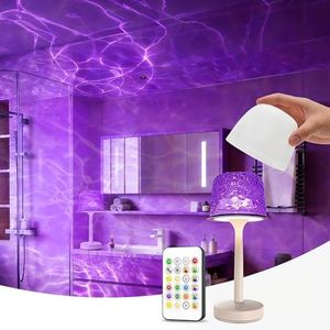 Rechargeable Waterproof Spa-Like Shower Lamp with 16 RGB Colors & Ocean Wave Projector, Dimmable Cordless Light with Touch & Remote Control, 2‑in‑1 Bathroom Lamp for Shower, Bathtub, Indoor & Outdoor