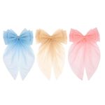 Radhu & Kabby Hair Bows for Women/Girls | Hand made Netbows | Net Tail Hairbow | Fancy & Stylish Hair Accessories | Anti-Hair Fall Hairclips | Blue, Brown, Pink | Pack of 3