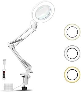 Achort LED Desk Lamp, 5X LED Magnifying Lamp Adjustable Eye-Caring Reading Lamp with Clamp, Metal Swing Arm Magnifier Light 3 Colors Illuminated for Reading, Studying, Office, Rework Craft