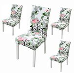 House of Quirk Polyester Stretch Removable Washable Short Dining Elastic Chair Cover Protector Seat Floral Slipcover (4 Chair Cover, Leaf Pink Flower)