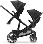 Deryan Evy V2 Pram for 2 Children, Baby & Toddler Tandem Pushchair, Double Second Seat from 6 Months, Baby Pram Buggy up to 50 kg, 2-in-1 Complete Set (Black+Seat)