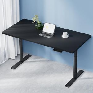 Artiss Electric Laptop Standing Desk Height Adjustable Sit Stand Desks 140cm X 70cm Desktop Table for Office Study Computer Workstation Home Use Black Dual Motor Whole Piece Monitor Riser