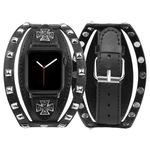 VIQIV Black Leather Band Compatible with Apple Watch Bands 41mm 40mm 38mm for Men Women, Genuine Leather Cuff Goth Western Wristband Replacement Bands for iWatch SE Series 9 8 7 6 5 4 3 2 1 Sports &