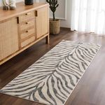 Hauteloom Ecorse Contemporary Animal Zebra Print Runner Rug for Living Room Hallway, Kitchen - Distressed Faded Style - Cream, Black, White, Beige, Grey - 2'7" x 7'3" (2x8)