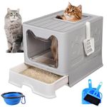 PINVNBY Large Foldable Cat Litter Box with Drawer Enclosed Cat Potty Tray with Lid Top Entry Toilet Anti-Splashing Cat Supplies with Plastic Scoop Easy Clean No Smell Kitty Toilet (Gray)