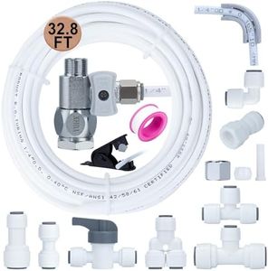 YUHX Refrigerator Water Line Kit Connection and 1/4 Compression Tubing with Quick Connect Fittings for Fridge IceMaker RO Systems and Filter Faucet,32.8ft, White and Chrome