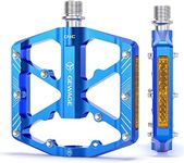 GEWAGE Bike Pedals With Reflective Strips, 3 Sealed Bearings Non-Slip CNC Aluminum Bicycle Platform 9/16" Pedals For Road Bike MTB E-Bike. (Blue)