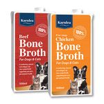 Karnlea Pets Real Bone Broth - 1x Beef, 1x Chicken | 100% Real & Natural Bone Broth for Cats & Dogs | High in Collagen & Fibre for Healthy Joints, Gut, Digestion & Sickness Recovery | Upto 20 Servings