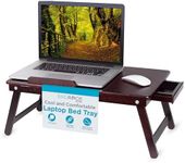 BIRDROCK HOME Bamboo Laptop Bed Tray with Adjustable Tilt Surface | Foldable Legs & Pullout Storage Drawer | Wooden Lap Desk for Work, Reading, or Eating | Fits Laptops Up to 15" | Walnut Finish