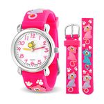 Cats Kitten Pet Paw Print Waterproof Wrist Watch Time Teacher Quartz 3D Cartoon Pink Silicone Wristband Round White Dial