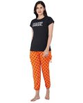 FUNDAY FASHION Women's Cotton Blend Printed Pyjama (Regular, Small, Black Orange)