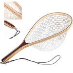 Roexboz Fly Fishing net with Transparent Soft Rubber net Wooden Handle Trout net Catch and Release net, 60cm