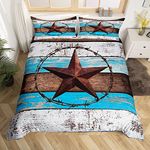 feelingyou Western Texas Star Kids Duvet Cover Set Super King Size,Old Wooden Plank Cabin Bedding Set,Girls Boys Adults Room Decor,Cowboy Rustic Farmhouse Comforter Cover,2 Pillowcases