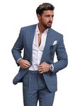 Linen Suit for Men 2 Pieces Slim Fit Casual Suits Groomsmen Tuxedos Wedding Party Blazer Pants Set, Dusty Blue, 50