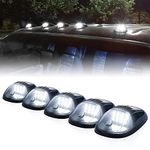 Xprite Black Smoked Lens 12 LED Cab Clearance Light 5 Pcs Roof Top Marker Running Lights Kit for Ford Dodge Ram Trucks SUV POV Pickup - White Light