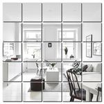 Bikri Kendra Ind - 28 Big Square Silver Mirror Stickers for Wall, Acrylic Mirror Wall Decor Sticker, Wall Mirror Stickers, Wall Stickers for Hall Room, Bed Room, Kitchen. (Non Glass)