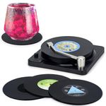 Valdivia Retro Vinyl Record Coasters with Player, Music Coasters Set of 6 for Drinks, Bars, Office, Coffee, Housewarming Gifts for New Home Decoration, Unique and Cool Music Lovers Birthday Gifts