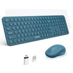 XTREMTEC Full Size 2.4G Wireless Keyboard Mouse Combo, Ultra Slim Silent Cute Computer Keyboard with USB Receiver for Windows, OS, PC, Mac, Tablet (Blue-A)