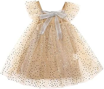 AGQT Toddler Girls Tulle Tutu Dress Sleeveless Wedding Sequin Layered Summer Babydoll Birthday Party Gowns Baptism Christening Pageant Sundress Gold Apricot-Sequin Dot Size 3-4T