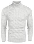 COOFANDY Mens Turtleneck Sweater Roll Neck Jumper Winter Jumper Sweatshirts Sweater Turtle Neck Tops Thick Sweater Warm Knitted Twisted Pullover Solid Sweaters White S