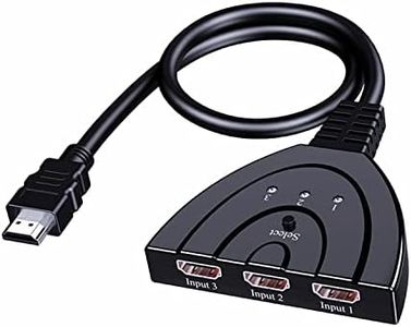 HDMI Switch, Aolirot HDMI 2.0 Switcher 3 in 1 Out HDMI Switch Splitter 1080P Switcher 3 Port Supports Full HD 1080p/3D with High Speed Cable for Xbox PS4 Roku Blu-Ray Player HDTV