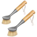 MR.SIGA Dish Brush with Bamboo Handle Built-in Scraper, Scrubbing Brush for Pans, Pots, Kitchen Sink Cleaning, Pack of 2