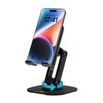 Amkette Ergo 360° Rotation Mobile Phone Holder, Foldable Design Mobile Stand with Stable Metallic Round Base, Multiple Height & Angle adjustments for Smartphones, Tablets, Kindles & iPad, (Black)