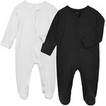 Aablexema Baby Footie Pajamas Zipper - Rayon from Bamboo Infant Footed Pjs with Mittens Sleepwear Jammies, White and Black, Newborn