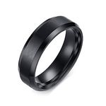 6MM Wedding Anniversary Ring, Brushed Mens Engagement Ring Customize Black Stainless Steel Promise Ring for Boyfriend Size 10