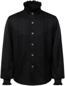VATPAVE Mens Ruffle Pirate Shirts Medieval Renaissance Cosplay Costume Steampunk Victorian Tops Medium Black LC26