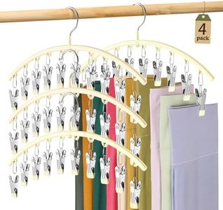 Volnamal Legging Organizer for Closet, Metal Yoga Pants Hangers 4 Pack w/10 Clips Holds 40 Leggings, Space Saving Hanging Closet Organizer w/Rubber Coated Closet Organizers and Storage, Ivory