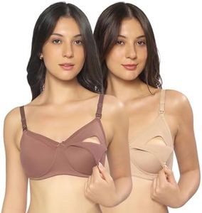 MomToBe Women's Cotton Multicolor Full Cup Non Padded Feeding Bra/Nursing Bra/Maternity Bra Combo