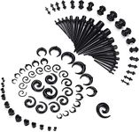 Milacolato 84 PCS Ear Stretching Kit Ear Gauges Expander Set Acrylic Tapers and Plugs Silicone Tunnels Horseshoes Taper Spiral Tapers Gauges for Ears Black