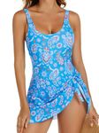 Wantonfy One Piece Swimdress Swimsuits for Women Swimming Costume Dresses Skirt Control Swim Suit Dark Blue