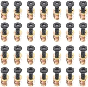 Rrina 28 Sets 1/4-20 x 25/32" Furniture Screw Nut Threaded Wood Inserts Bolt Fastener Connector Hex Socket Drive 1/4-20 x 19/32" Screw-in Nuts