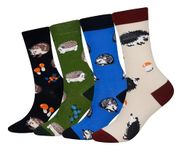 Cansok Men's Animal Funky Novelty Dress Crew Socks (Hedgehog - 4 pairs)