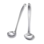 Metal Soup Ladle,Stainless Steel Soup Ladle Scoop and Slotted Spoon Set of 2 with Hook and Hole,Cooking Utensil Set for Kitchen