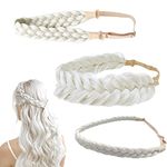 NYK 3 Pieces 5 Strands Synthetic Hair Braided Headband Classic Chunky Wide Plaited Braids Elastic Stretch Hair Piece Women Girl Beauty accessory (Light White)