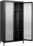 Metal Storage Cabinet with Glass Doors and 4 Shelves,Black Storage Cabinet,Food Pantry Storage Cabinet,Metal Pantry Cabinet,Tall Large Closet Cupboard for Home,Kitchen,Dining/Living/Laundry Room