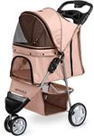 Paws & Pals 3 Wheeler Elite Jogger Pet Stroller Cat/Dog Easy to Walk Folding Travel Carrier, Beige