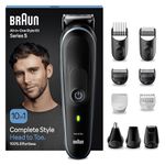 Braun 10-in-1 All-in-One Style Kit Series 5, Male Grooming Kit with Beard Trimmer, Hair Clippers, Nose Hair Trimmer for Men, Precision Trimmer, Gifts for Men, UK 2 Pin Plug, MGK5445, Black