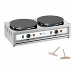 Royal Catering RC-CMD01 Crepe Maker 2 Heating Plates 400 mm 2 x 3,000 W Electric Crepe Maker Crepe Machine Crepe Cooker (Stainless Steel, Enamelled Cast Iron, 0 - 300 °C)