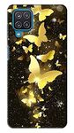 NDCOM for Samsung Galaxy M12 Back Cover Golden Butterfly on Black Wallpaper Printed Hard Case