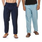 Aatman One Size Men's Eco-Friendly Cotton Casual Style Pyjama Pack Of 2 Fits Waist Size 28 To 36 Inches_At11At16, Blue