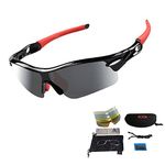 V VILISUN Polarized Sports Sunglasses, UV400 Protection Cycling Glasses with 5 Interchangeable Lenses for Men Women in Cycling, Fishing, Running, Driving, Golf, Baseball, Outdoor Activities (RED)