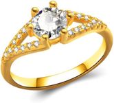 Obiyos Pure Silver 14K Gold-Plated D-Grade Lab-Created Diamond Engagement Ring, Yellow Stone Eternity Band, Promise and Wedding Ring for Women