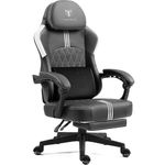 MEENICE Gaming Chair with Gel Pad Pocket Spring Cushion for Adults, Ergonomic Computer Chair with Footrest and Massage Lumbar Support, High Back Leather Game Chair for Office, 300LBS, Black and White