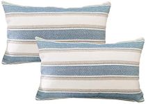 NATUS WEAVER Set of 2,Stripe Pillow Case Soft Linen Rectangle Decorative Throw Cushion Cover Pillowcase with Invisible Zipper for Bed 12" x 20"